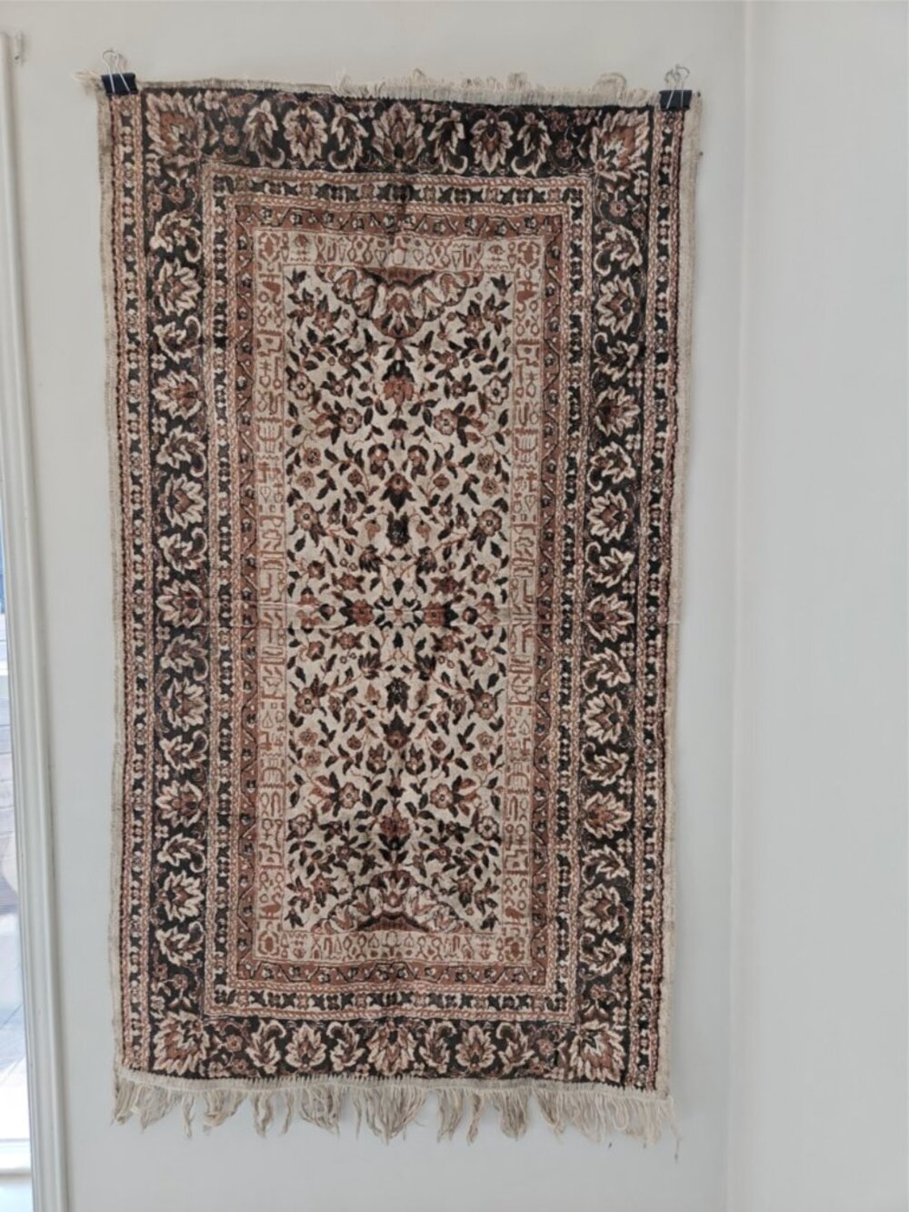 Vintage Moroccan Prayer Rug Manatex Egyptian Hieroglyph Persian Arabesque 44x25"